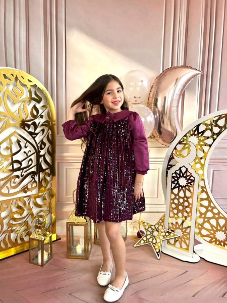 فستان بناتي عنابي رسمي مزين بالترتر – Burgundy Sequin Girls Dress